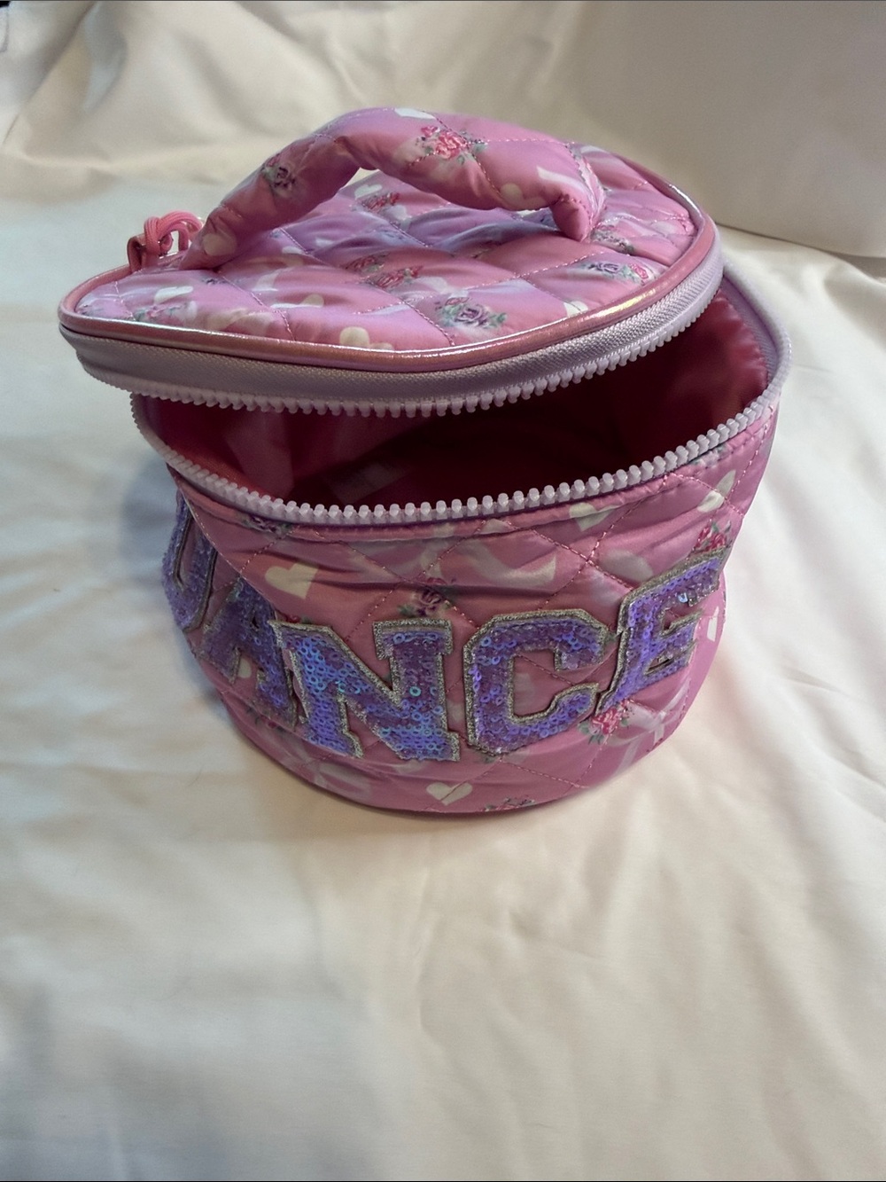 Miss Grant Pink Quilted Dance Carry Case with Sequin Lettering